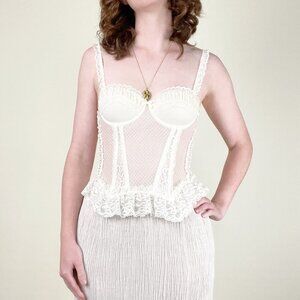 Vintage Lace Ruffle Corset Top Coquette Girl Cottagecore Sexy Feminine 90s Y2K